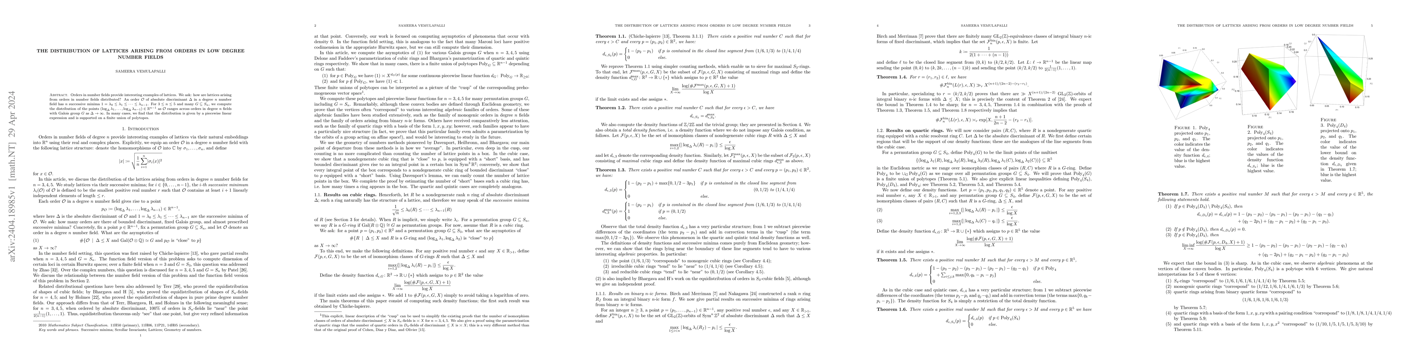 Thumbnail for The Distribution of Lattices Arising From Orders In Low Degree Number
  Fields