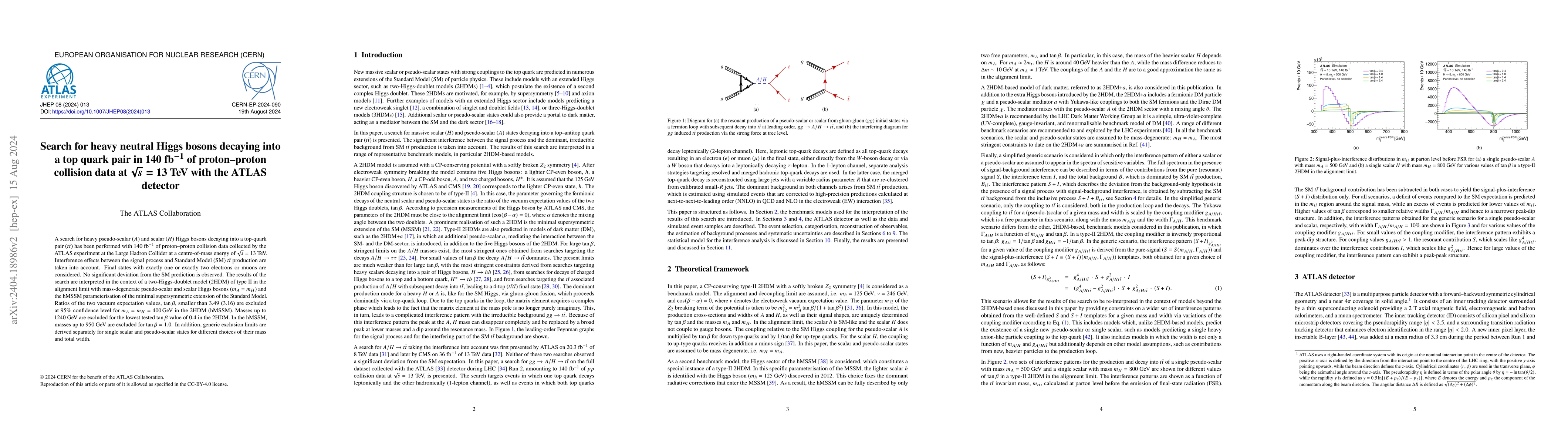 Thumbnail for Search for heavy neutral Higgs bosons decaying into a top quark pair in
  140 fb$^{-1}$ of proton-proton collision data at $\sqrt{s}=13$ TeV with the
  ATLAS detector