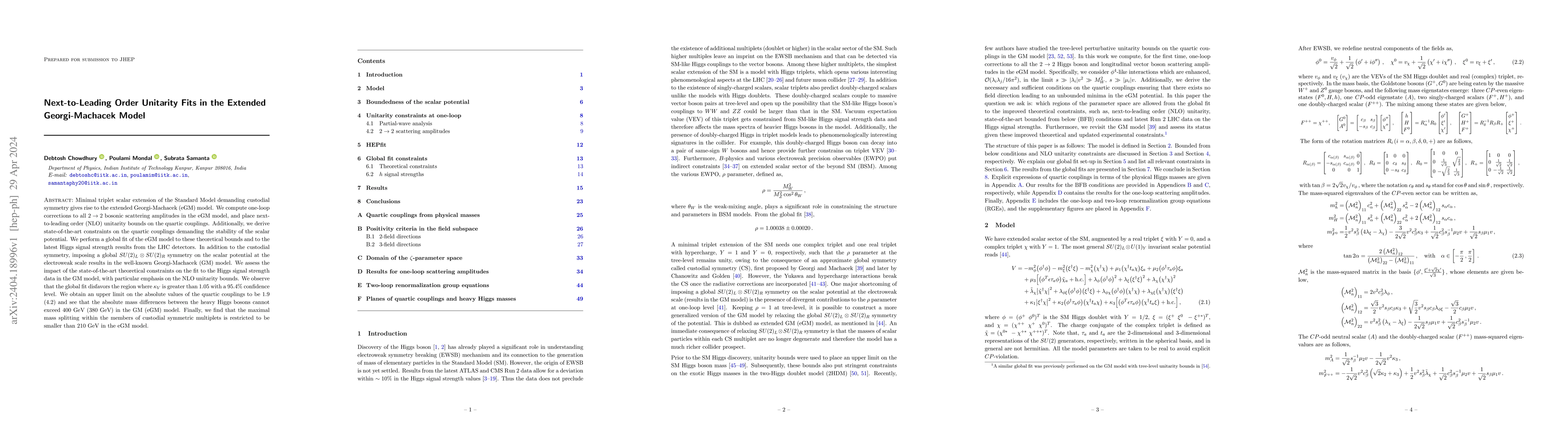 Thumbnail for Next-to-Leading Order Unitarity Fits in the Extended Georgi-Machacek
  Model