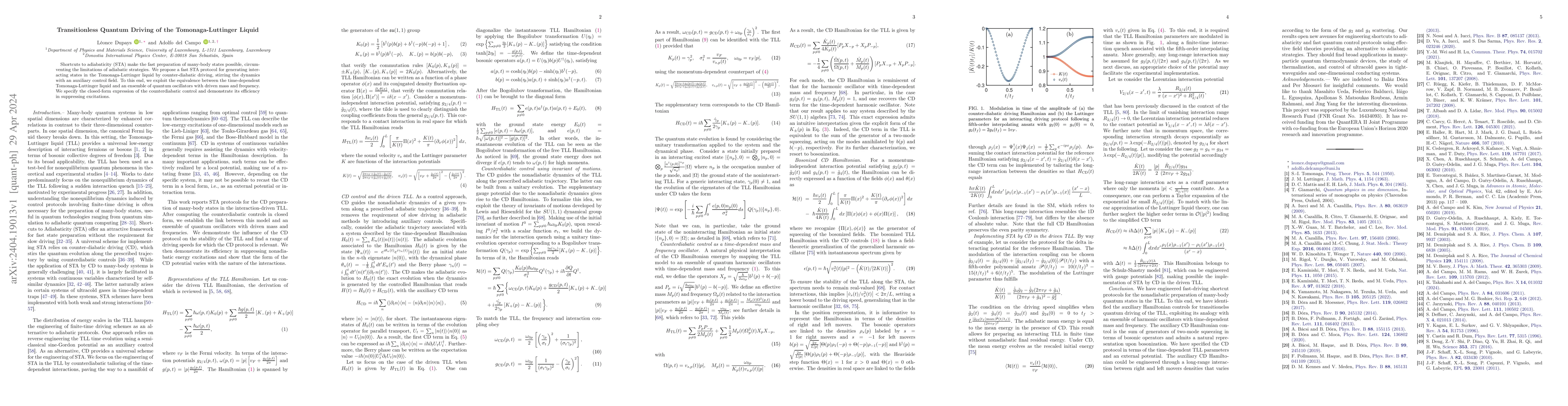 Thumbnail for Transitionless Quantum Driving of the Tomonaga-Luttinger Liquid