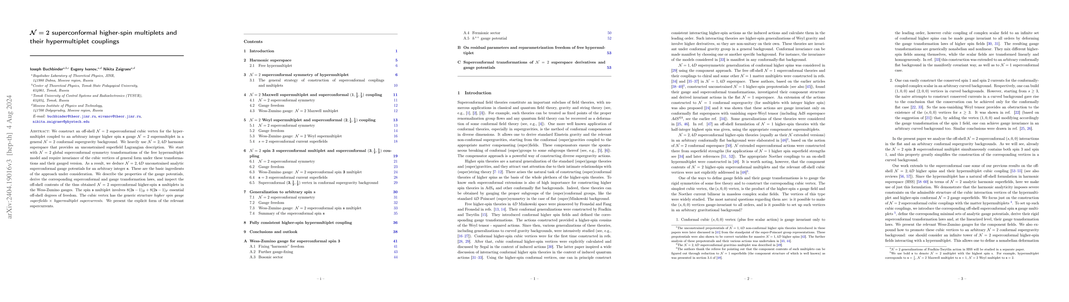 Thumbnail for $\mathcal{N} = 2$ superconformal higher-spin multiplets and their
  hypermultiplet couplings