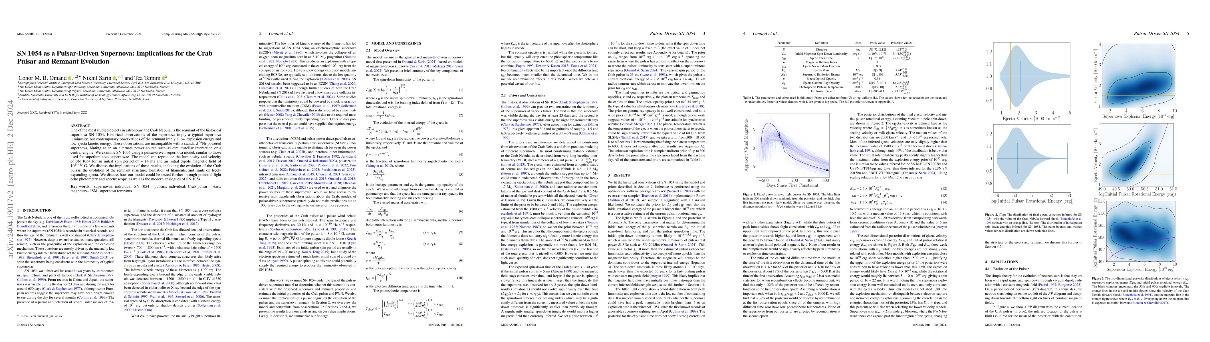 Thumbnail for SN 1054 as a Pulsar-Driven Supernova: Implications for the Crab Pulsar
  and Remnant Evolution