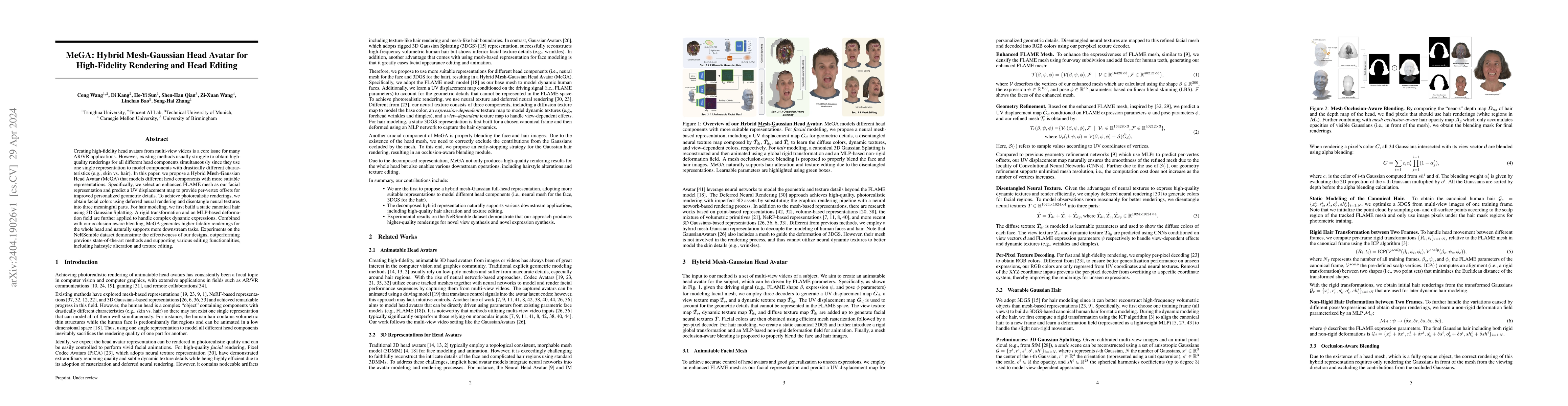 Thumbnail for MeGA: Hybrid Mesh-Gaussian Head Avatar for High-Fidelity Rendering and
  Head Editing