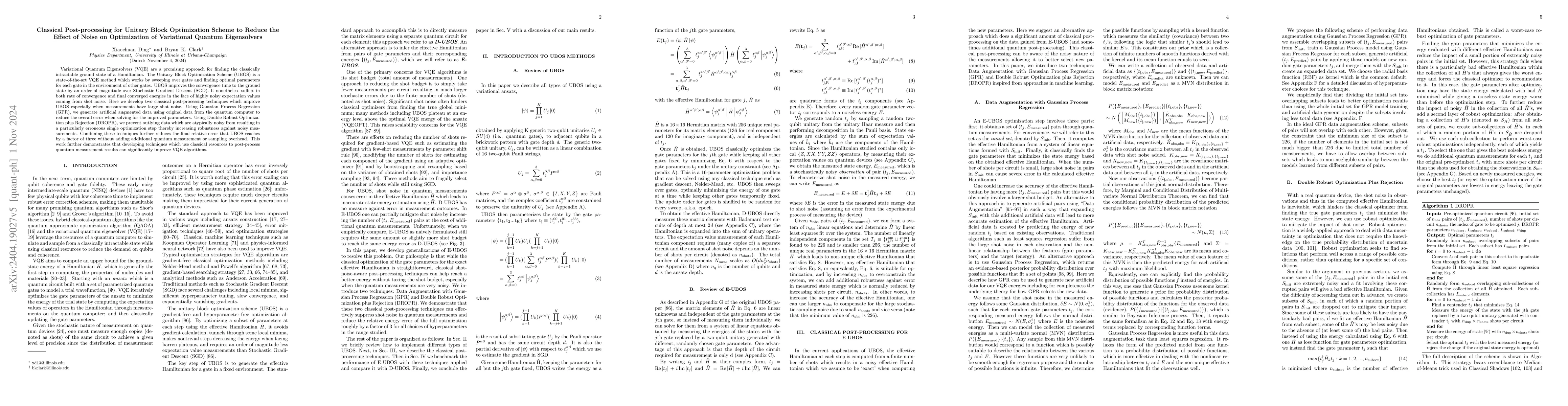 Thumbnail for Better Optimization of Variational Quantum Eigensolvers by combining the
  Unitary Block Optimization Scheme with Classical Post-Processing