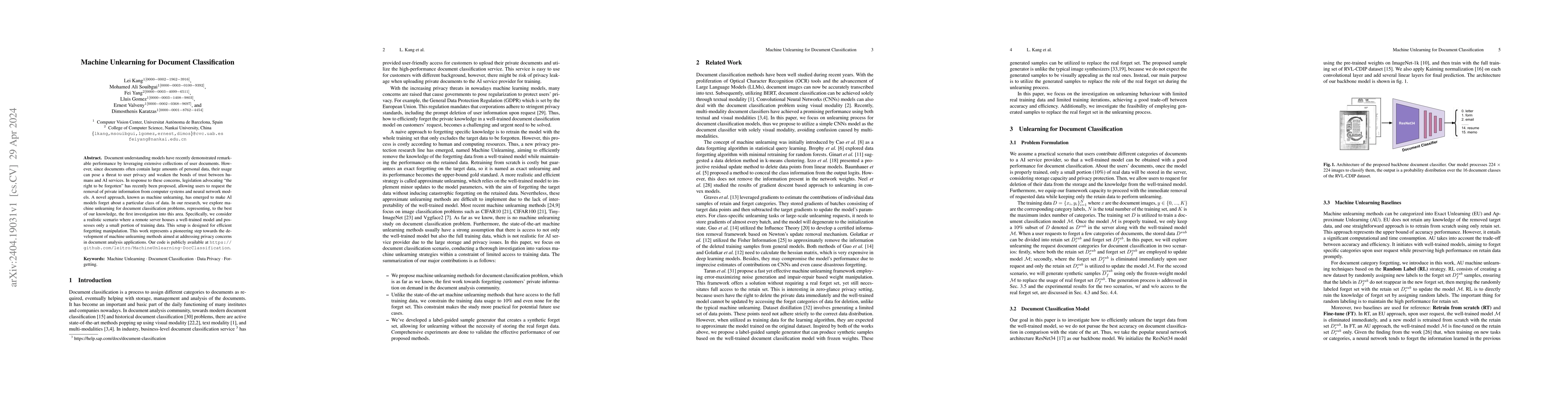 Thumbnail for Machine Unlearning for Document Classification