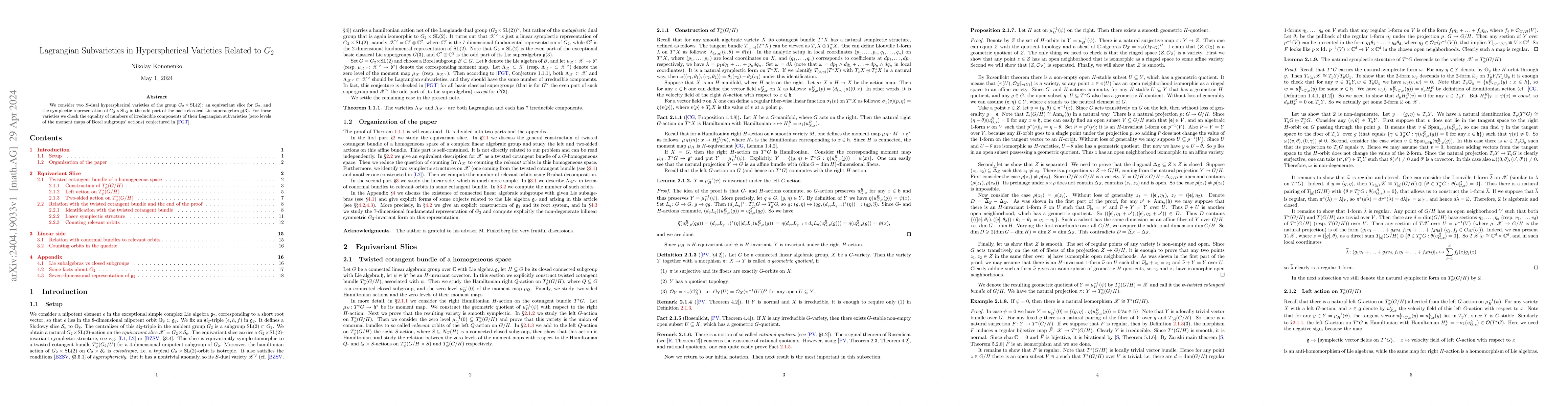 Thumbnail for Lagrangian subvarieties of hyperspherical varieties related to $G_2$