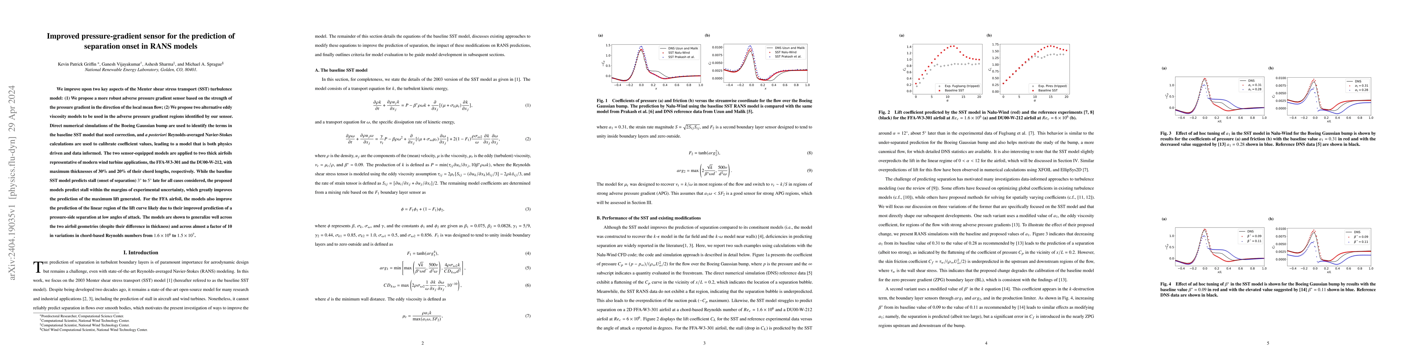 Thumbnail for Improved pressure-gradient sensor for the prediction of separation onset
  in RANS models