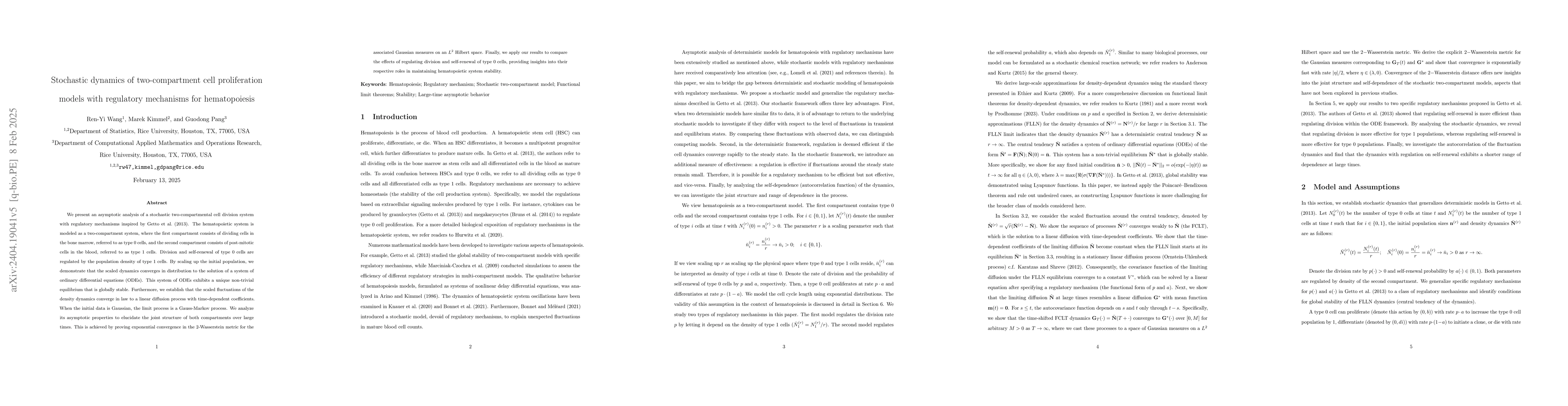Thumbnail for Stochastic dynamics of two-compartment models with regulatory mechanisms
  for hematopoiesis