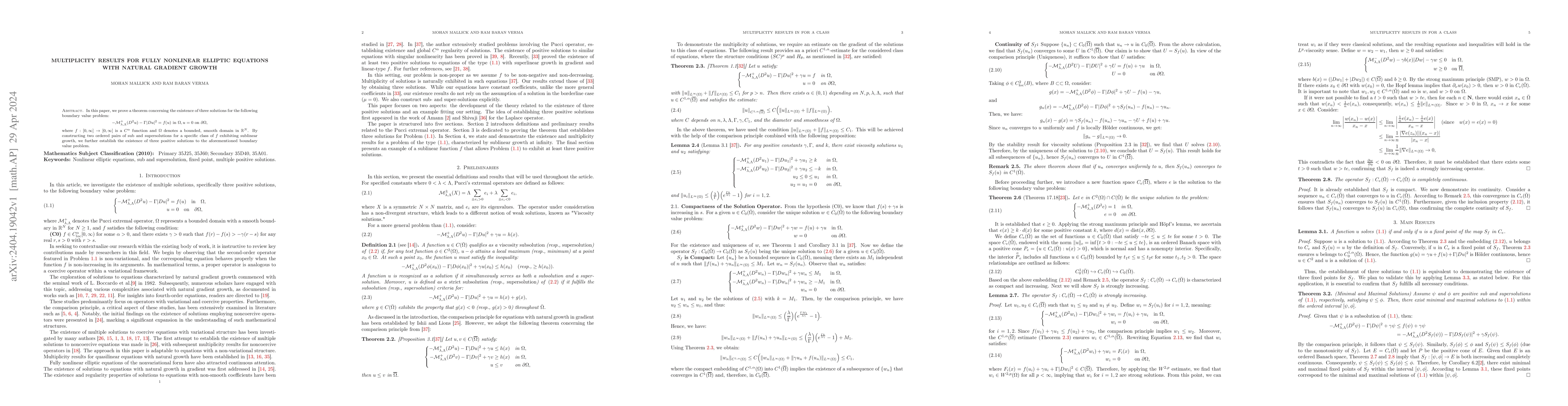Thumbnail for Multiplicity results for fully nonlinear elliptic equations with natural
  gradient growth