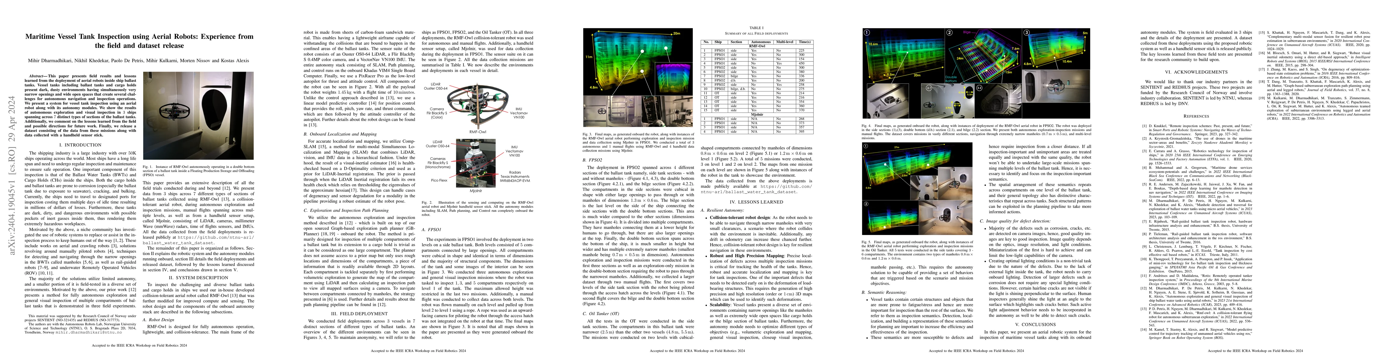 Thumbnail for Maritime Vessel Tank Inspection using Aerial Robots: Experience from the
  field and dataset release
