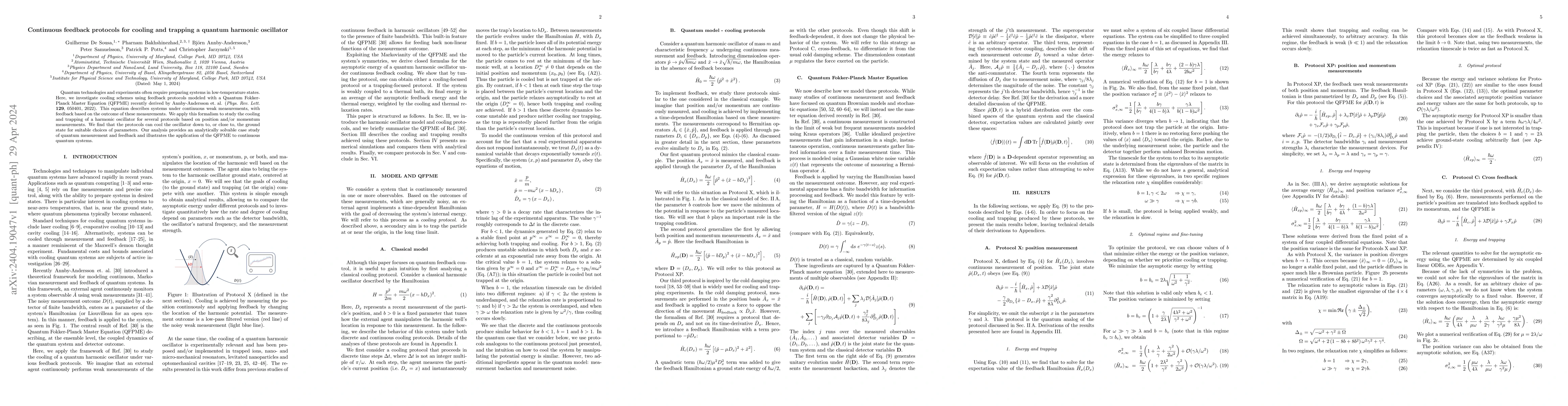 Thumbnail for Continuous feedback protocols for cooling and trapping a quantum
  harmonic oscillator