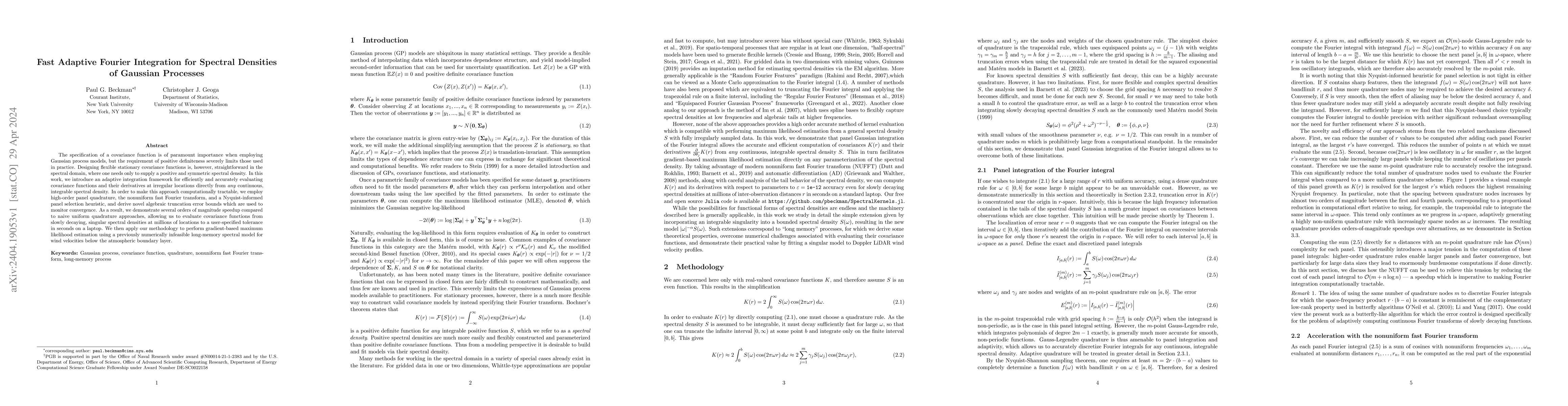 Thumbnail for Fast Adaptive Fourier Integration for Spectral Densities of Gaussian
  Processes