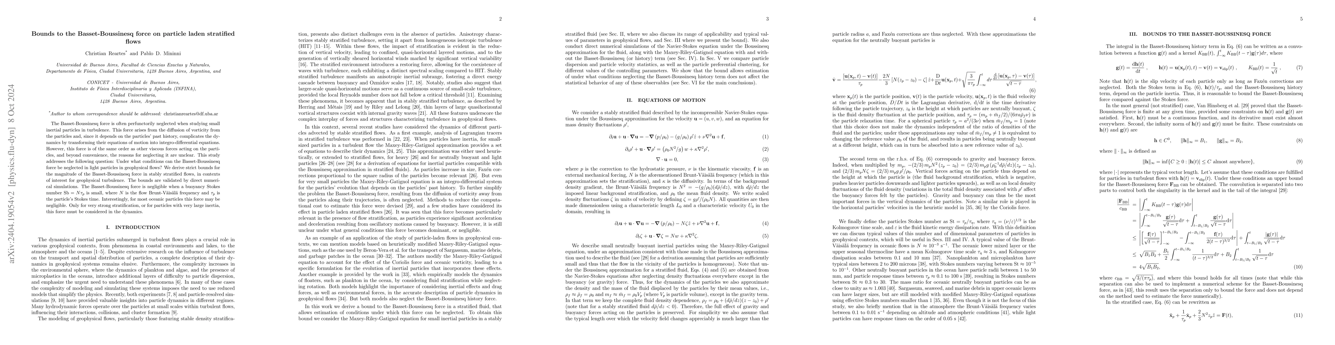 Thumbnail for Bounds to the Basset-Boussinesq force on particle laden stratified flows