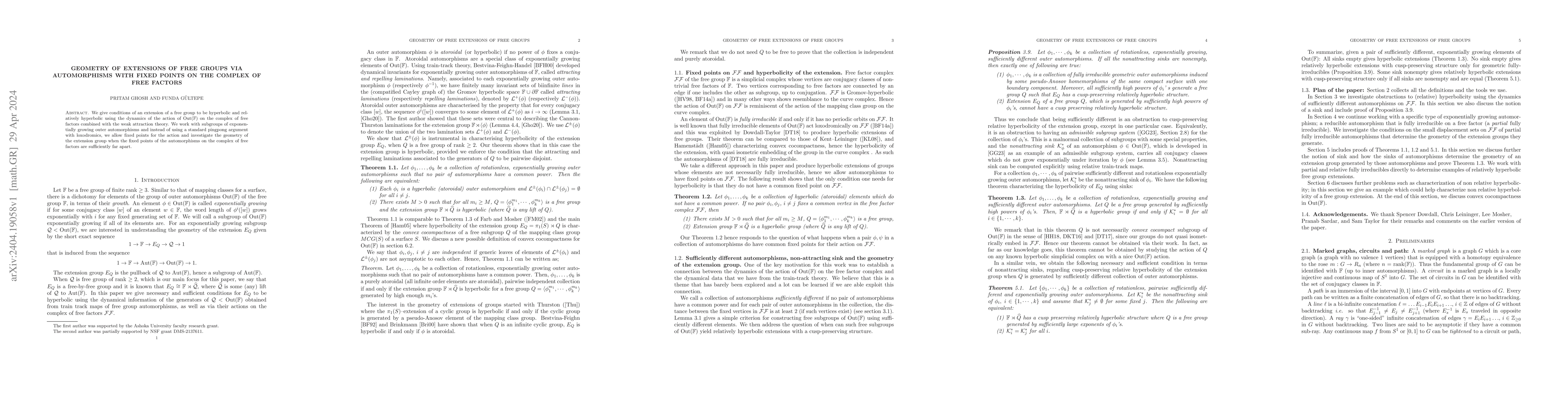 Thumbnail for Geometry of extensions of free groups via automorphisms with fixed
  points on the complex of free factors