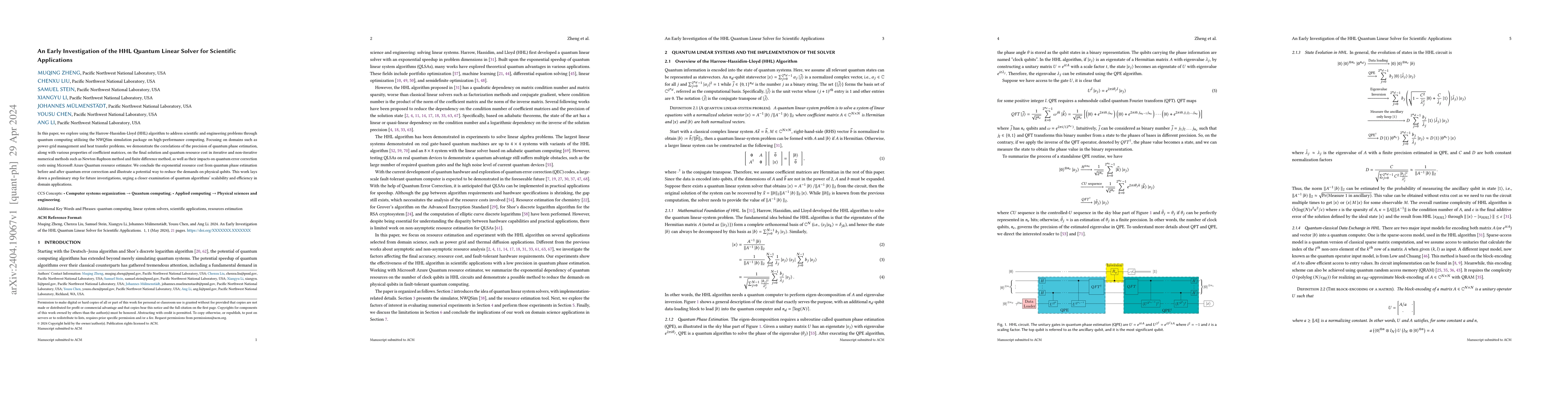 Thumbnail for An Early Investigation of the HHL Quantum Linear Solver for Scientific
  Applications