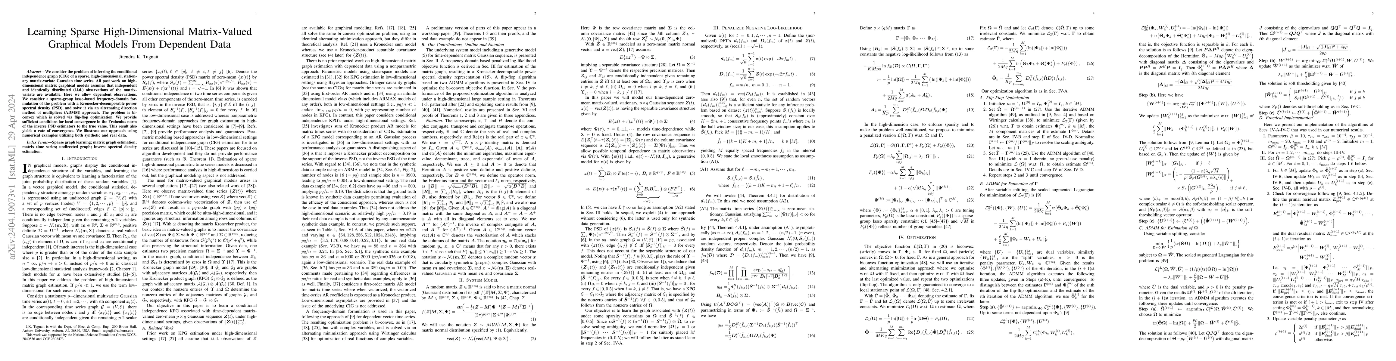 Thumbnail for Learning Sparse High-Dimensional Matrix-Valued Graphical Models From
  Dependent Data