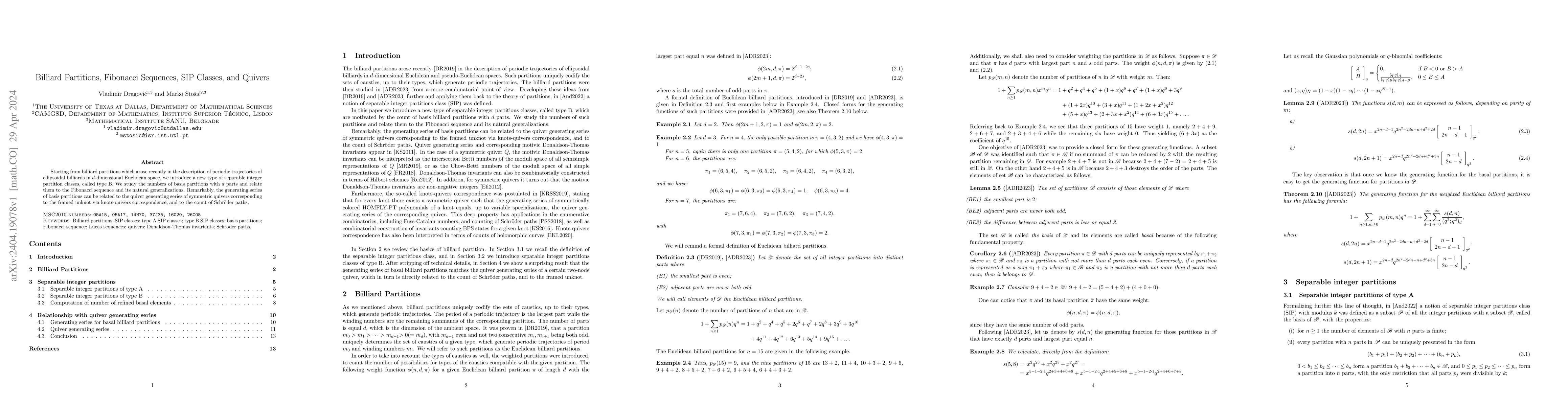 Thumbnail for Billiard Partitions, Fibonacci Sequences, SIP Classes, and Quivers