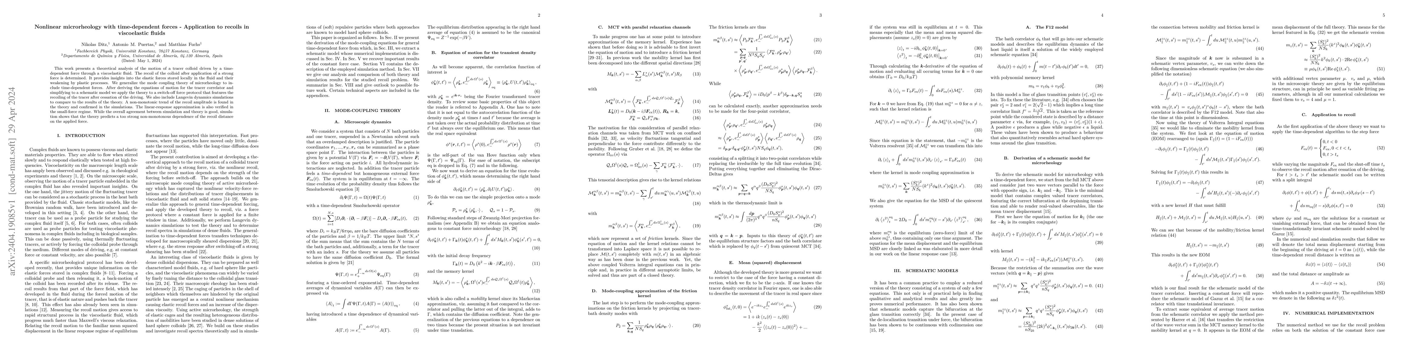 Thumbnail for Nonlinear microrheology with time-dependent forces -- Application to
  recoils in viscoelastic fluids