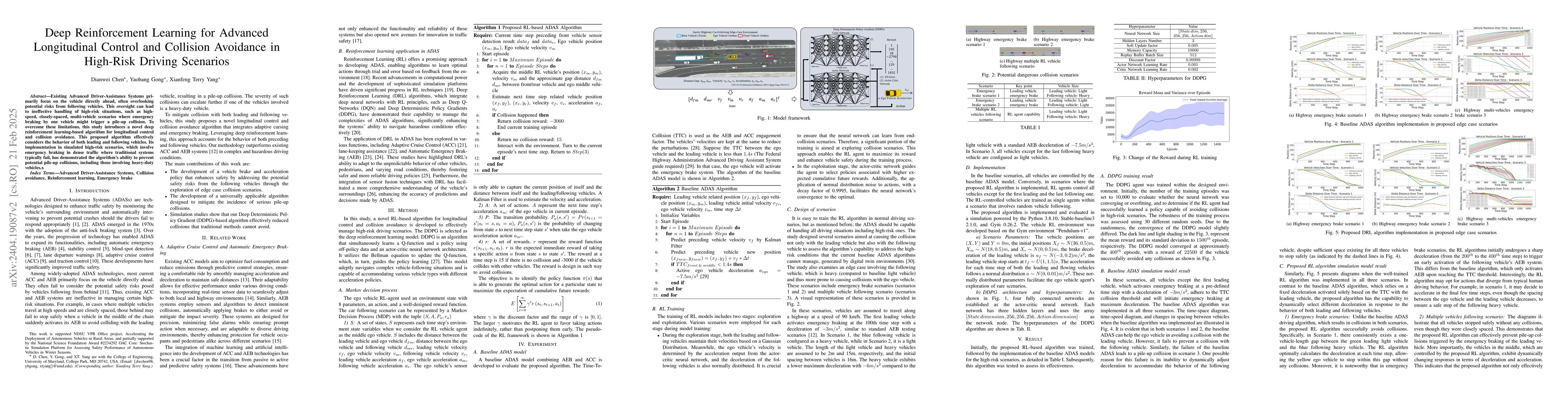 Thumbnail for Deep Reinforcement Learning for Advanced Longitudinal Control and
  Collision Avoidance in High-Risk Driving Scenarios