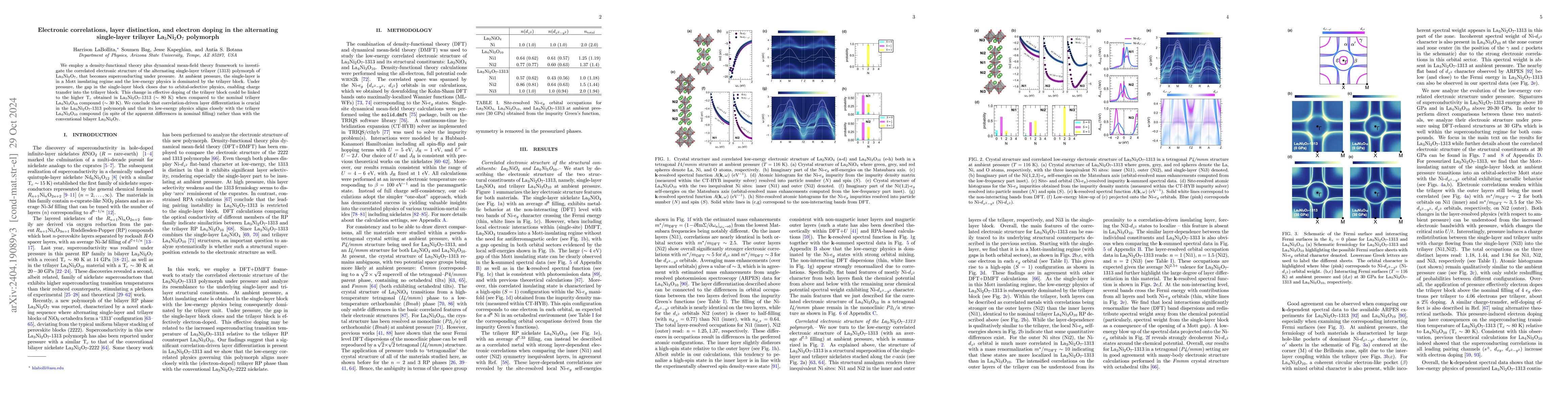 Thumbnail for Electronic correlations, layer distinction, and electron doping in the
  alternating single-layer trilayer La$_{3}$Ni$_{2}$O$_{7}$ polymorph