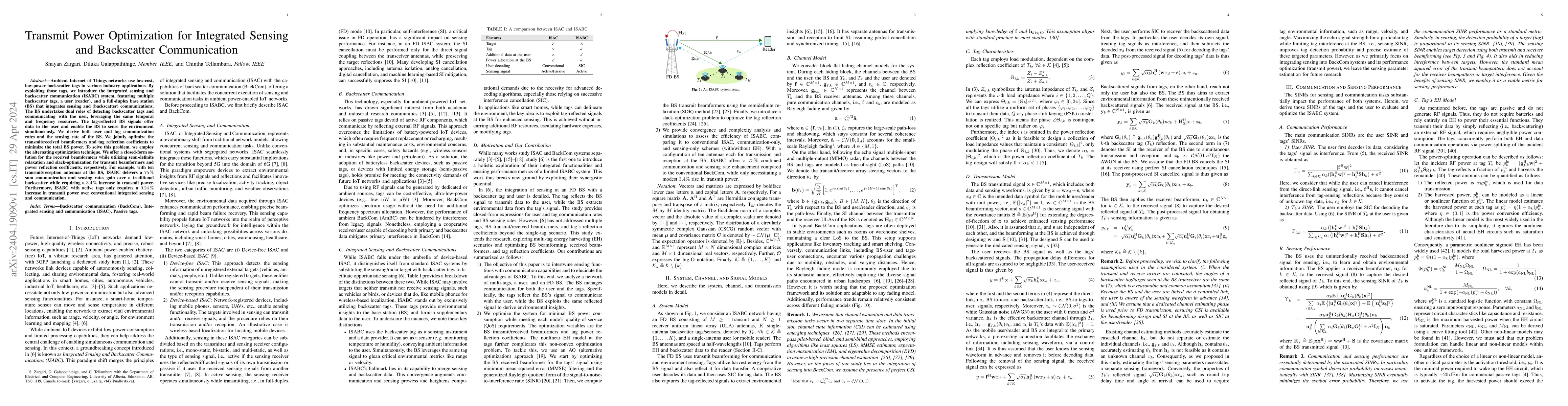 Thumbnail for Transmit Power Optimization for Integrated Sensing and Backscatter
  Communication