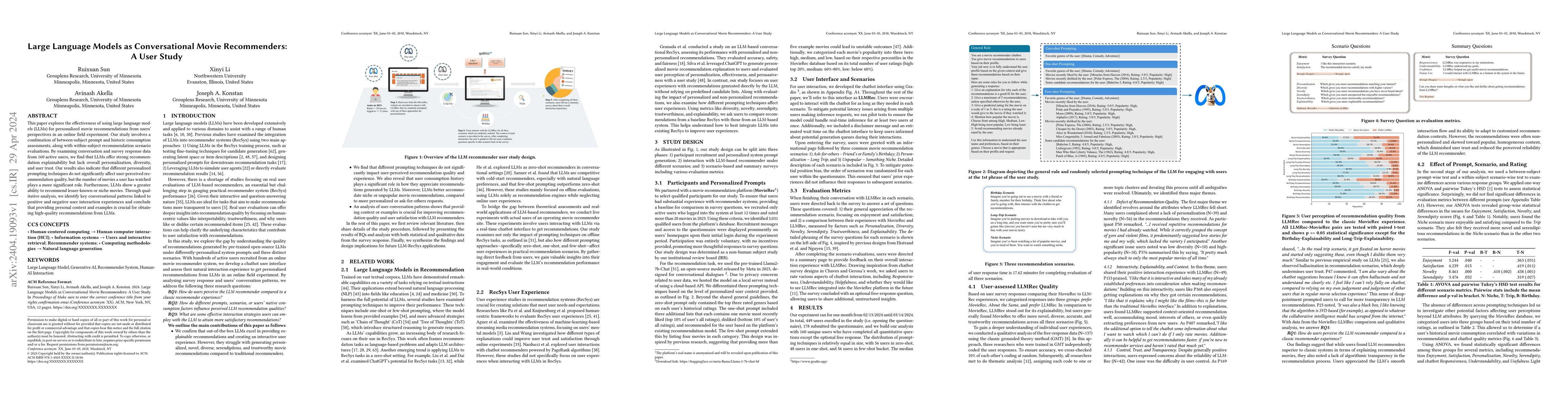 Thumbnail for Large Language Models as Conversational Movie Recommenders: A User Study