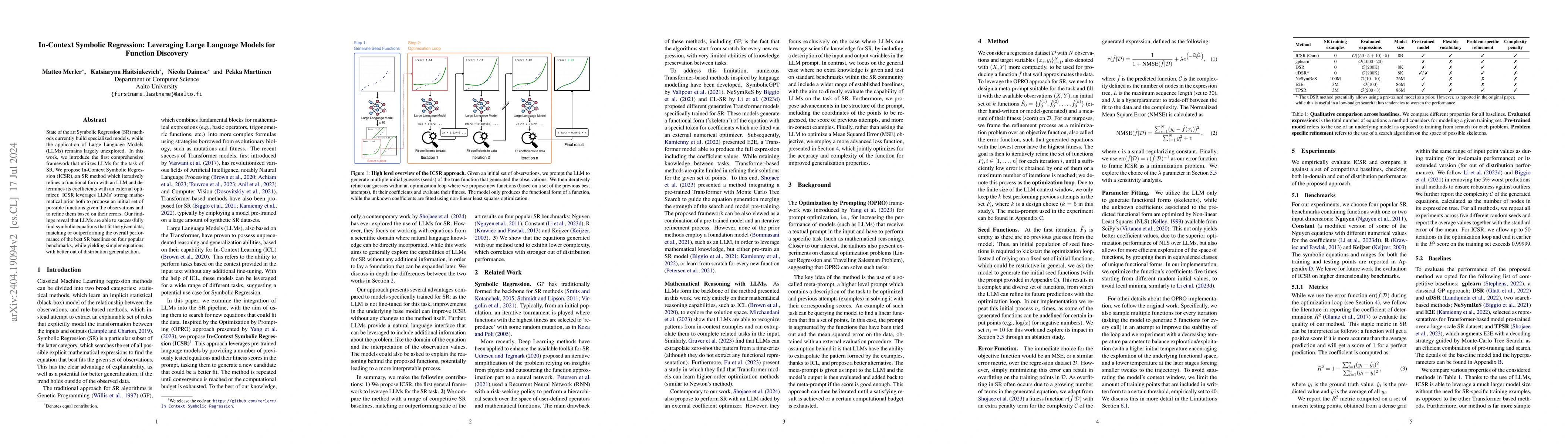 Thumbnail for In-Context Symbolic Regression: Leveraging Large Language Models for
  Function Discovery