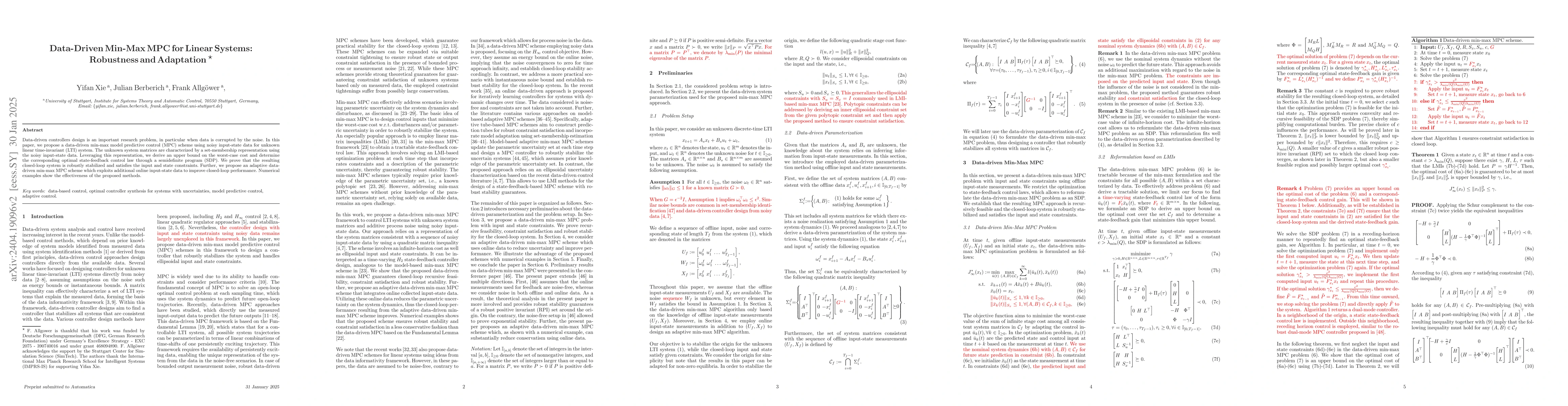 Thumbnail for Data-Driven Min-Max MPC for Linear Systems: Robustness and Adaptation