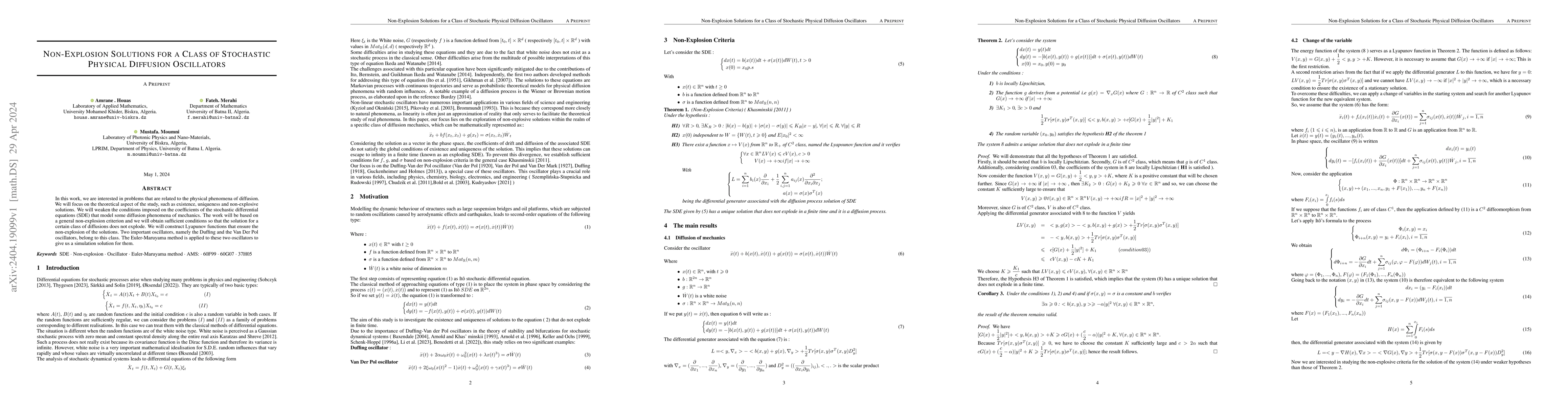 Thumbnail for Non-explosion solutions for a class of stochastic physical diffusion
  oscillators