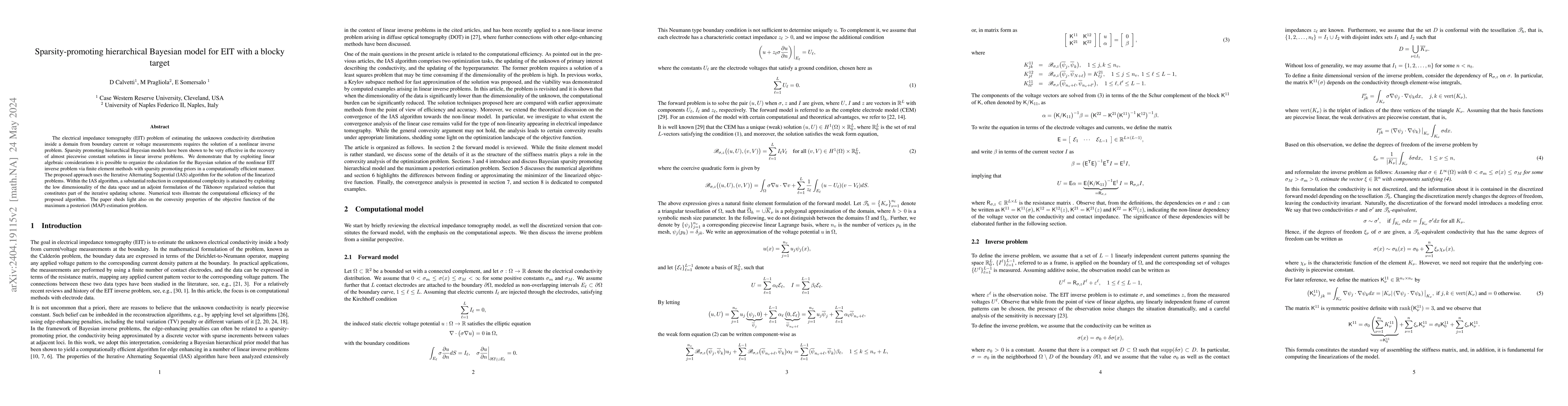 Thumbnail for Sparsity-promoting hierarchical Bayesian model for EIT with a blocky
  target