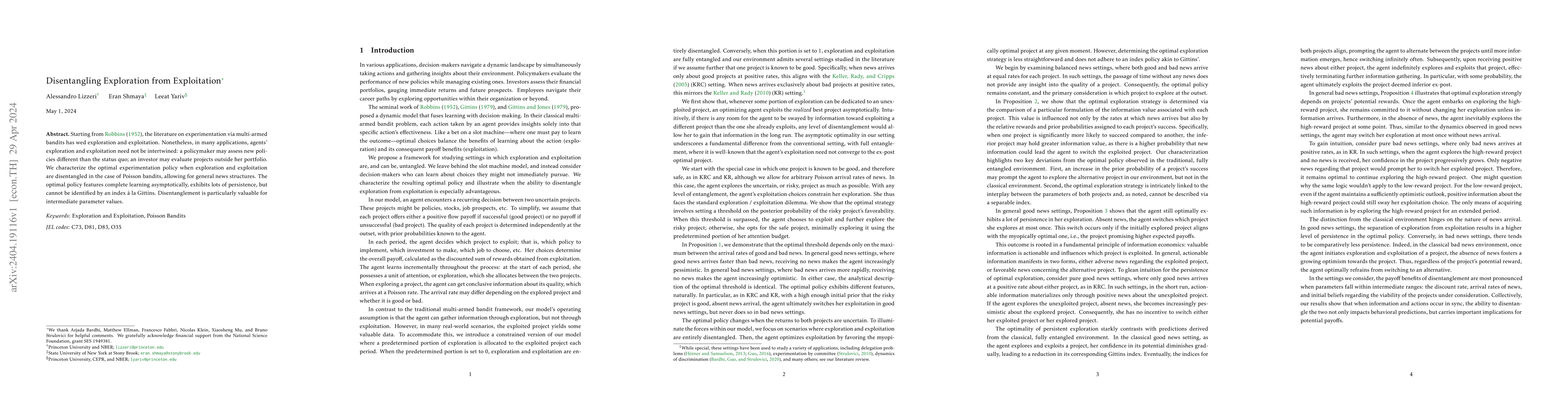 Thumbnail for Disentangling Exploration from Exploitation
