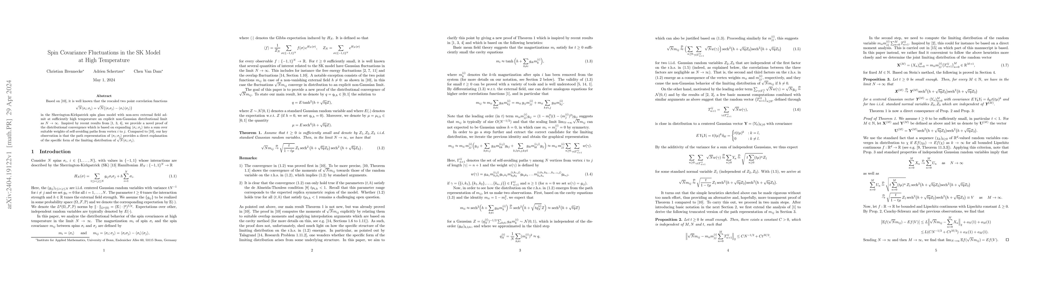 Thumbnail for Spin Covariance Fluctuations in the SK Model at High Temperature