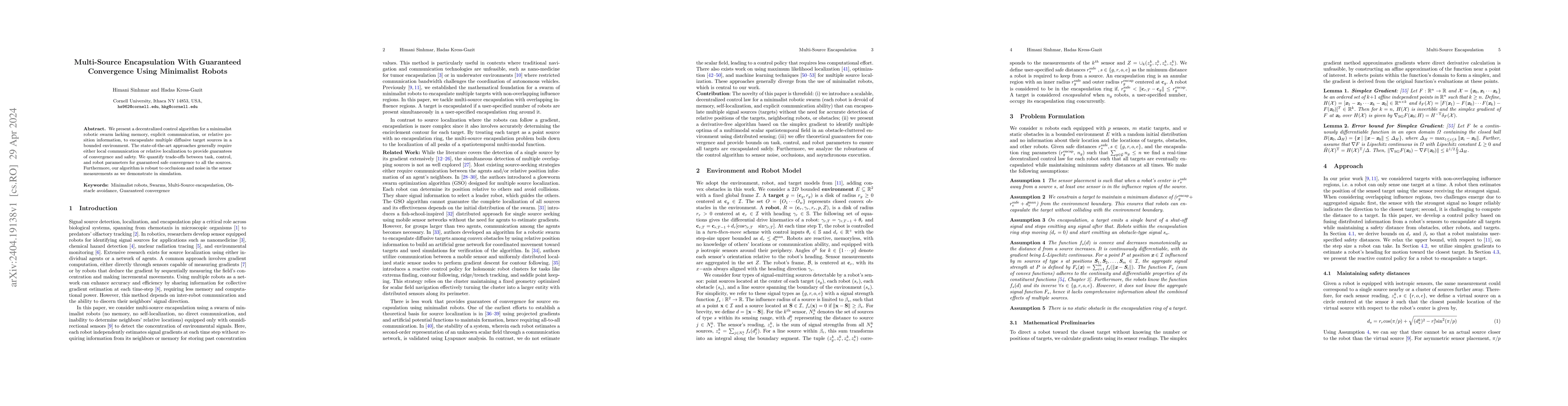 Thumbnail for Multi-Source Encapsulation With Guaranteed Convergence Using Minimalist
  Robots