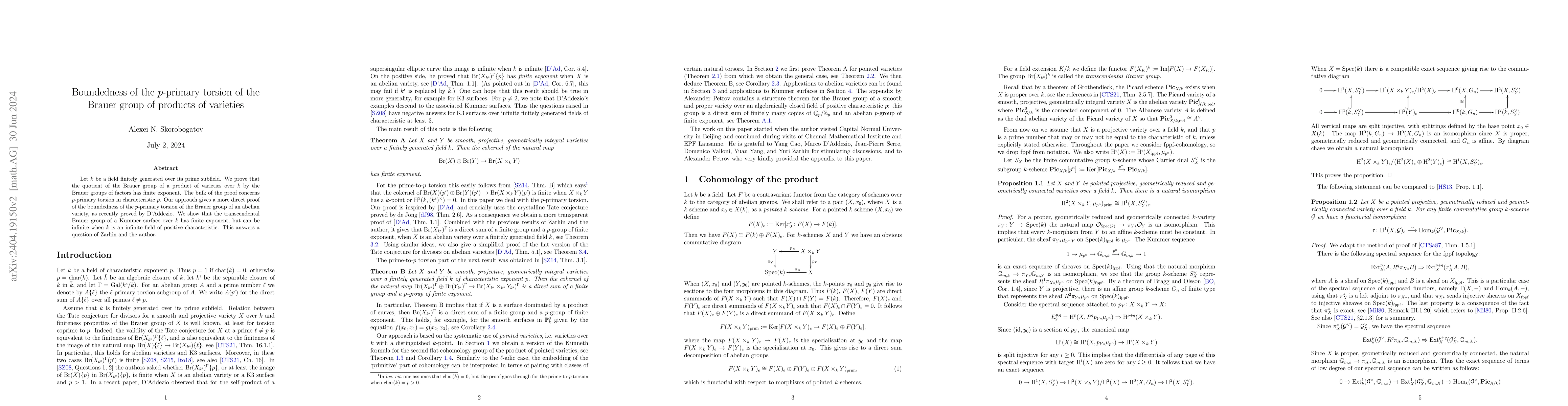 Thumbnail for Boundedness of the p-primary torsion of the Brauer group of products of
  varieties