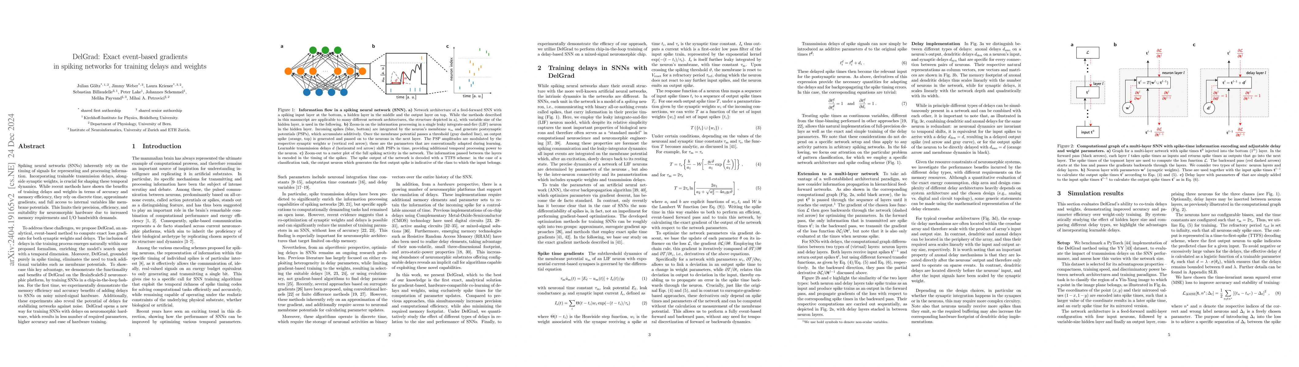 Thumbnail for DelGrad: Exact gradients in spiking networks for learning transmission
  delays and weights