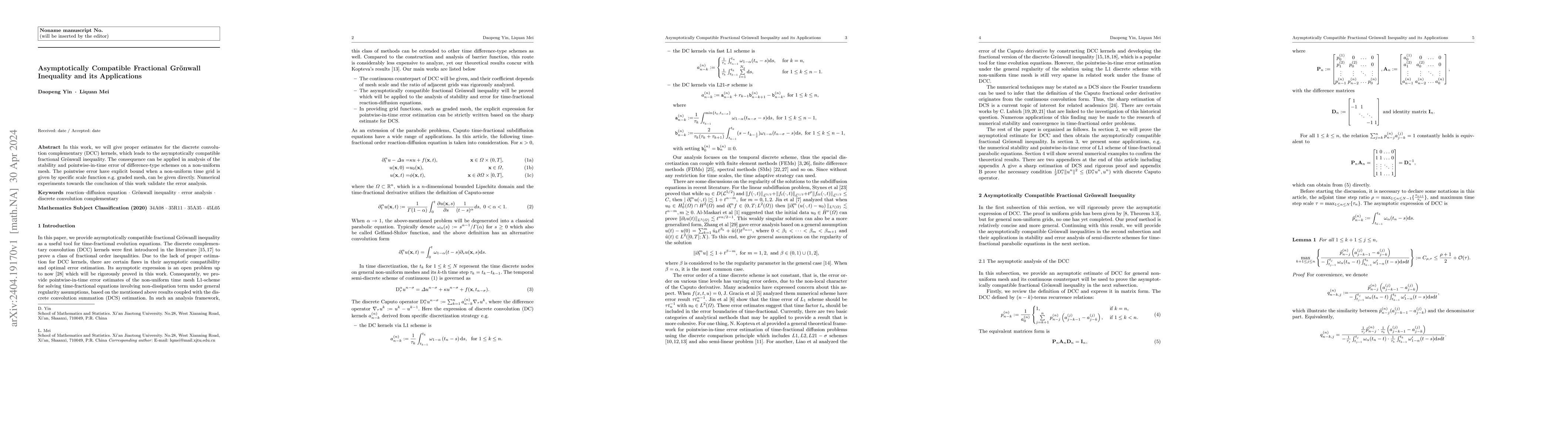 Thumbnail for Asymptotically Compatible Fractional Gr\"onwall Inequality and its
  Applications