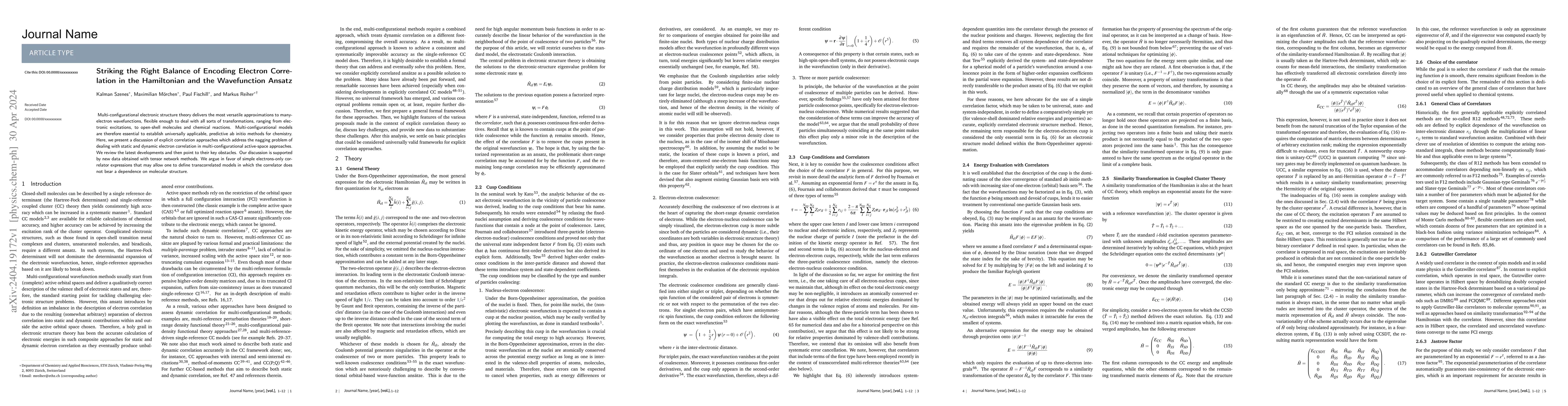 Thumbnail for Striking the Right Balance of Encoding Electron Correlation in the
  Hamiltonian and the Wavefunction Ansatz