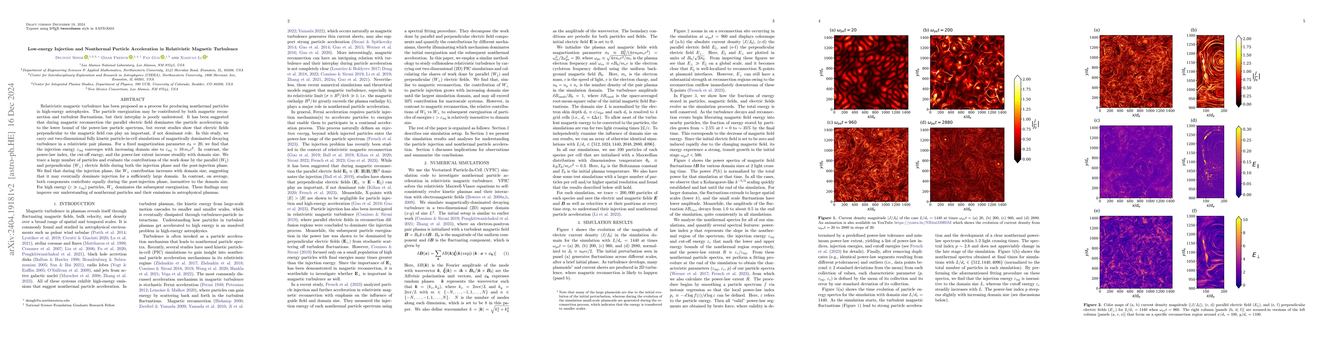 Thumbnail for Low-energy Injection and Nonthermal Particle Acceleration in
  Relativistic Magnetic Turbulence