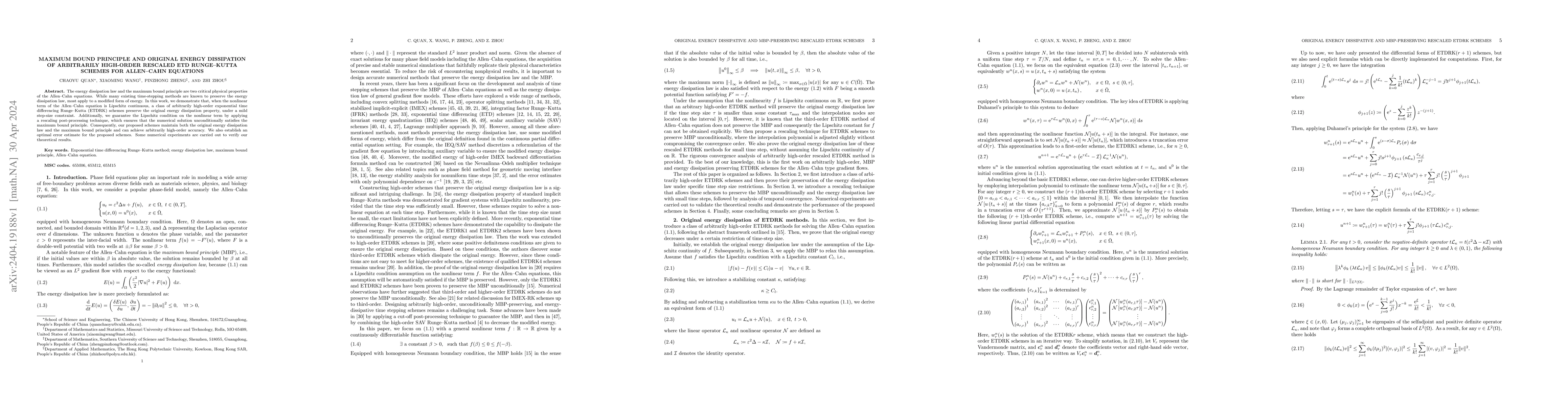 Thumbnail for Maximum bound principle and original energy dissipation of arbitrarily
  high-order rescaled exponential time differencing Runge-Kutta schemes for
  Allen--Cahn equations