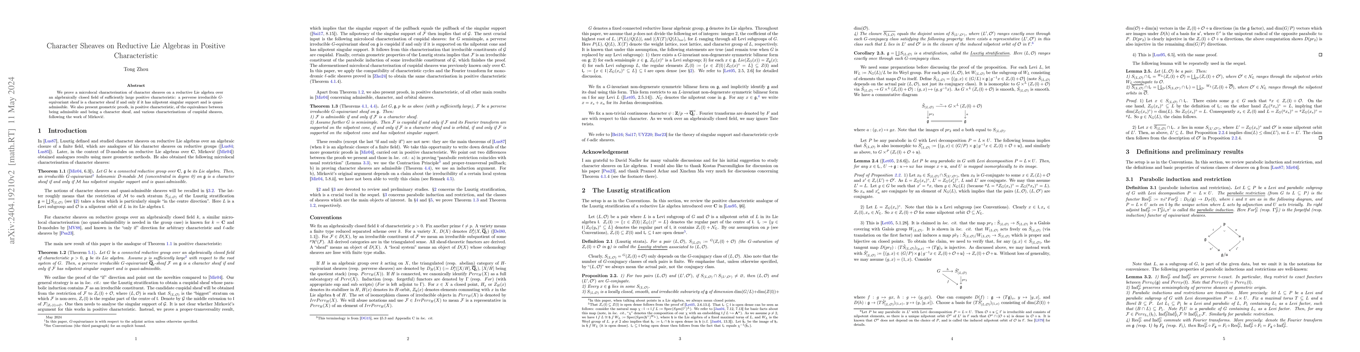 Thumbnail for Character Sheaves on Reductive Lie Algebras in Positive Characteristic