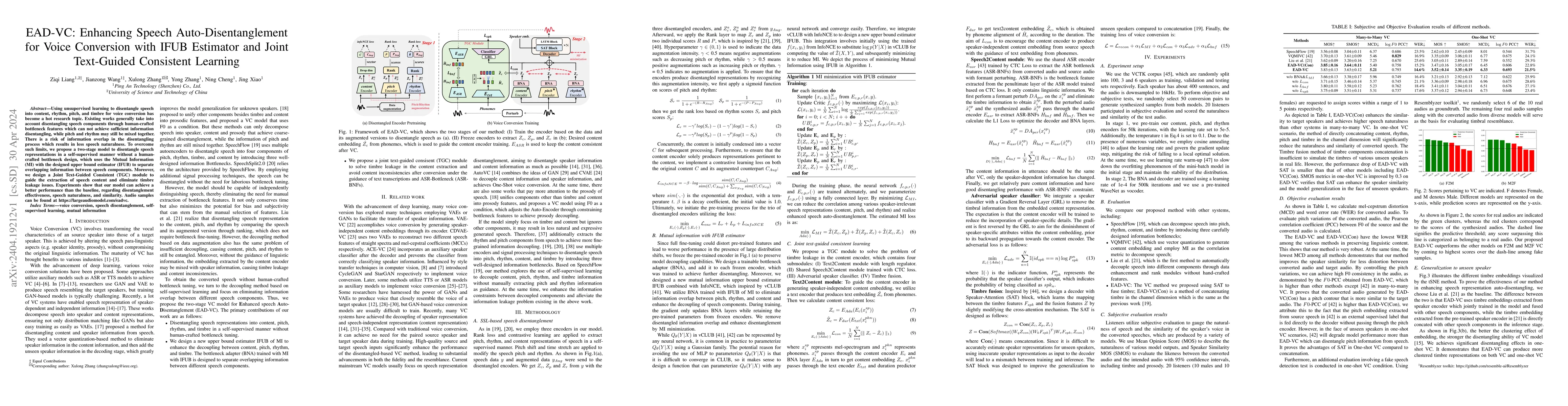Thumbnail for EAD-VC: Enhancing Speech Auto-Disentanglement for Voice Conversion with
  IFUB Estimator and Joint Text-Guided Consistent Learning