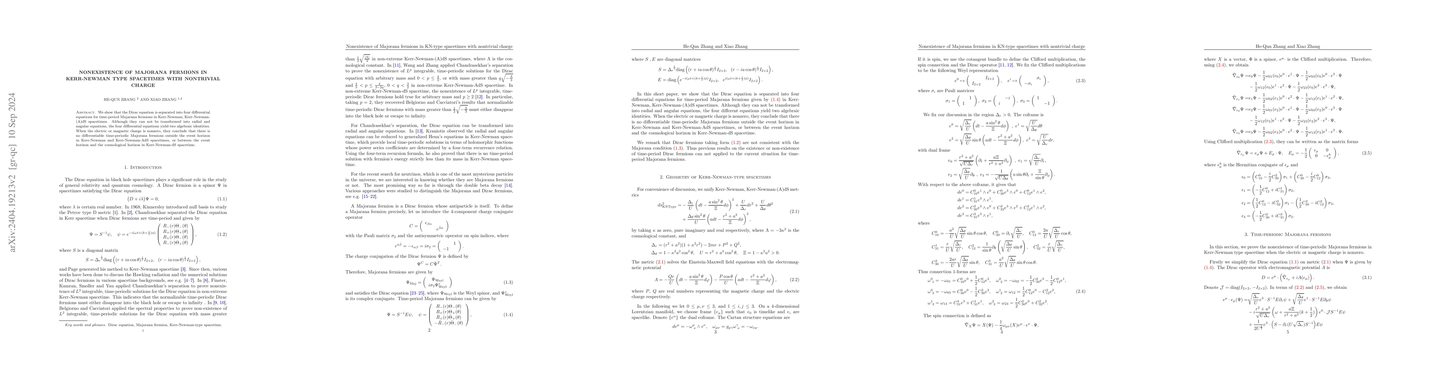Thumbnail for Nonexistence of Majorana fermions in Kerr-Newman type spacetimes with
  nontrivial charge