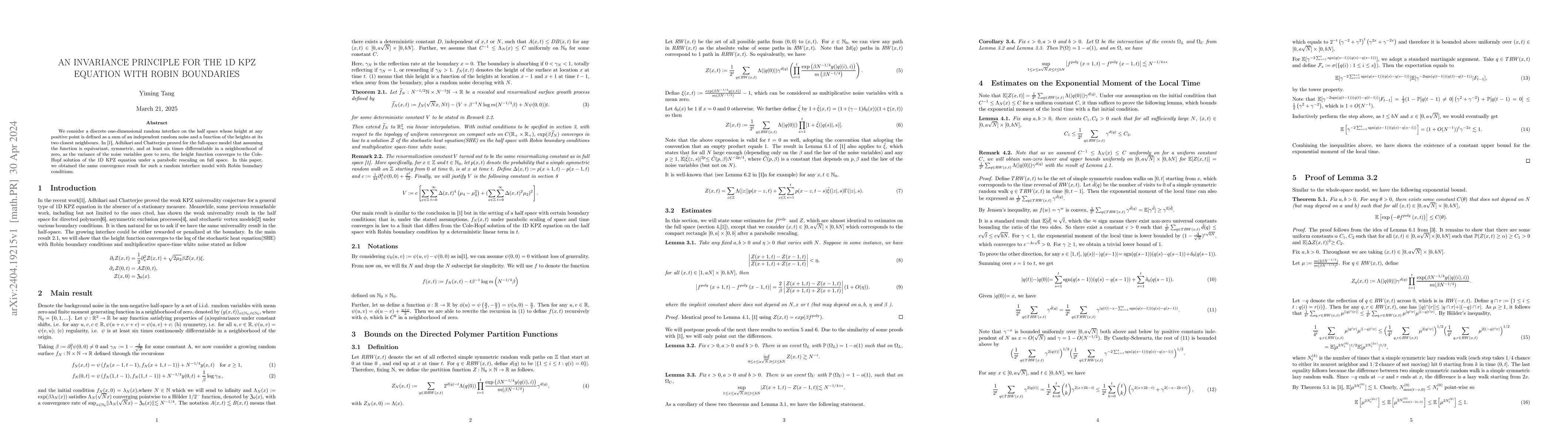 Thumbnail for An Invariance Principle of 1D KPZ with Robin Boundary Conditions