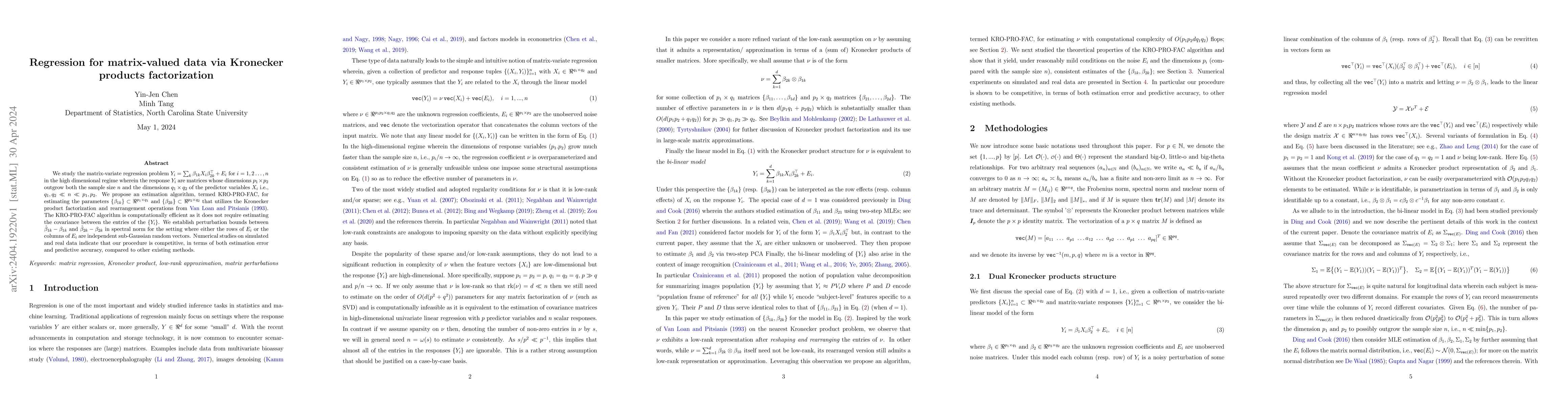 Thumbnail for Regression for matrix-valued data via Kronecker products factorization
