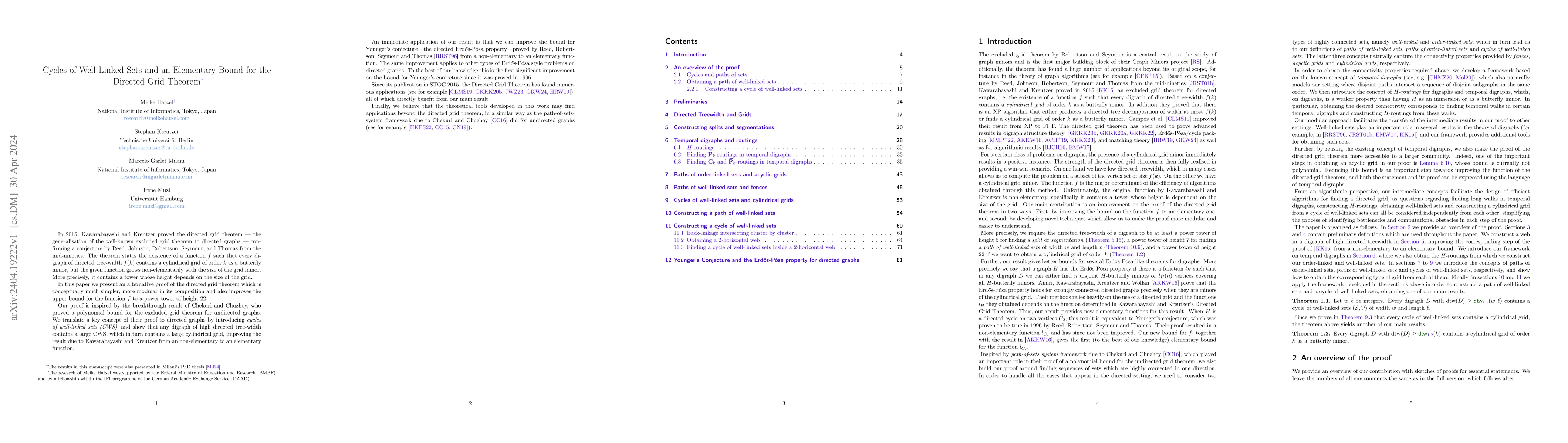 Thumbnail for Cycles of Well-Linked Sets and an Elementary Bound for the Directed Grid
  Theorem
