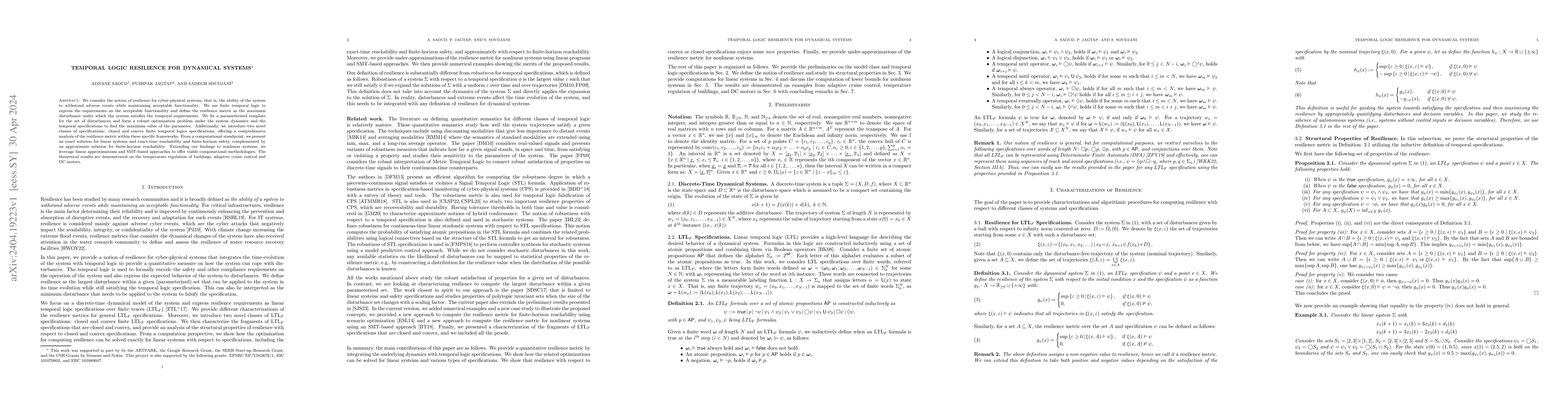 Thumbnail for Temporal Logic Resilience for Dynamical Systems