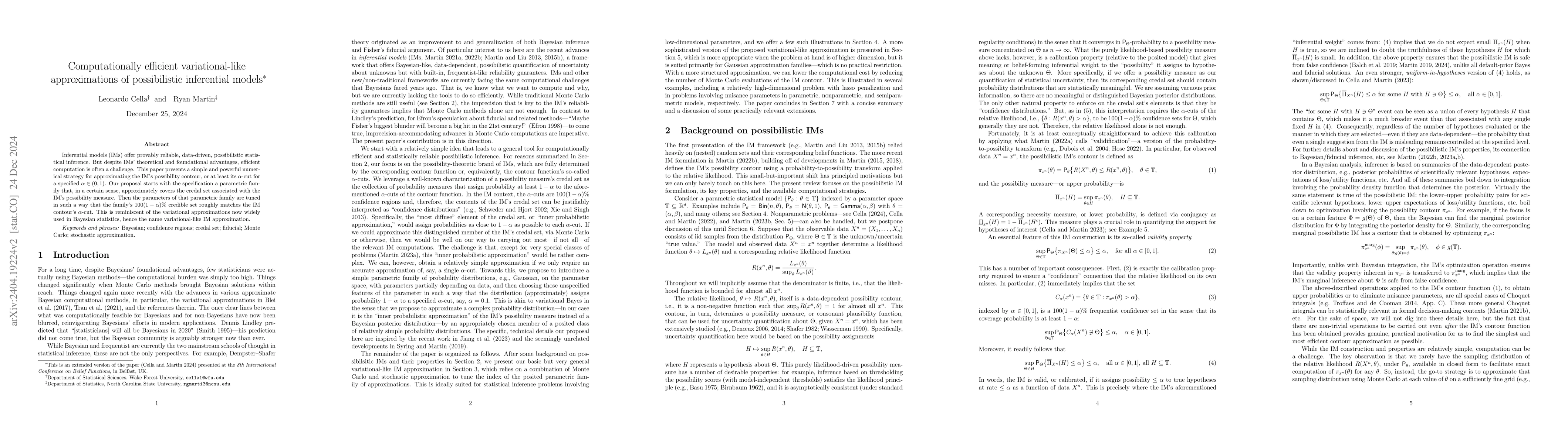 Thumbnail for Variational approximations of possibilistic inferential models
