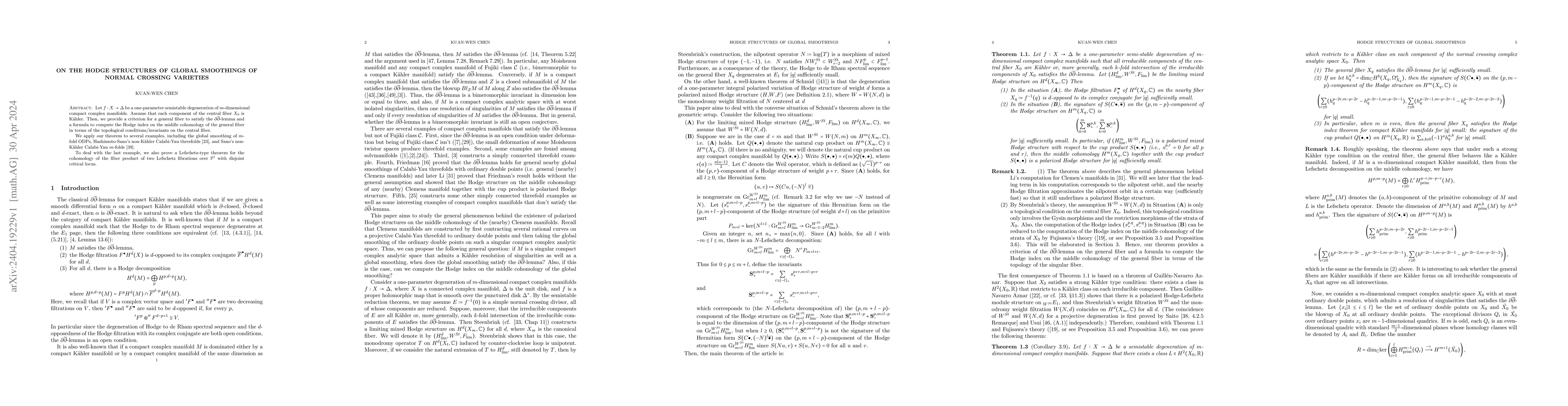 Thumbnail for On the Hodge Structures of Global Smoothings of Normal Crossing
  Varieties