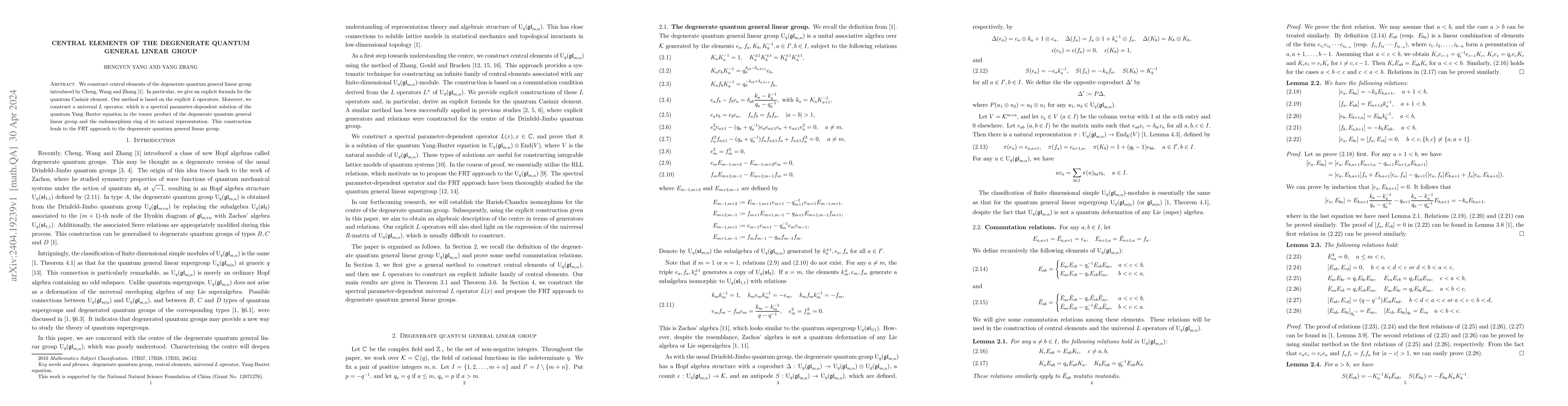 Thumbnail for Central elements of the degenerate quantum general linear group