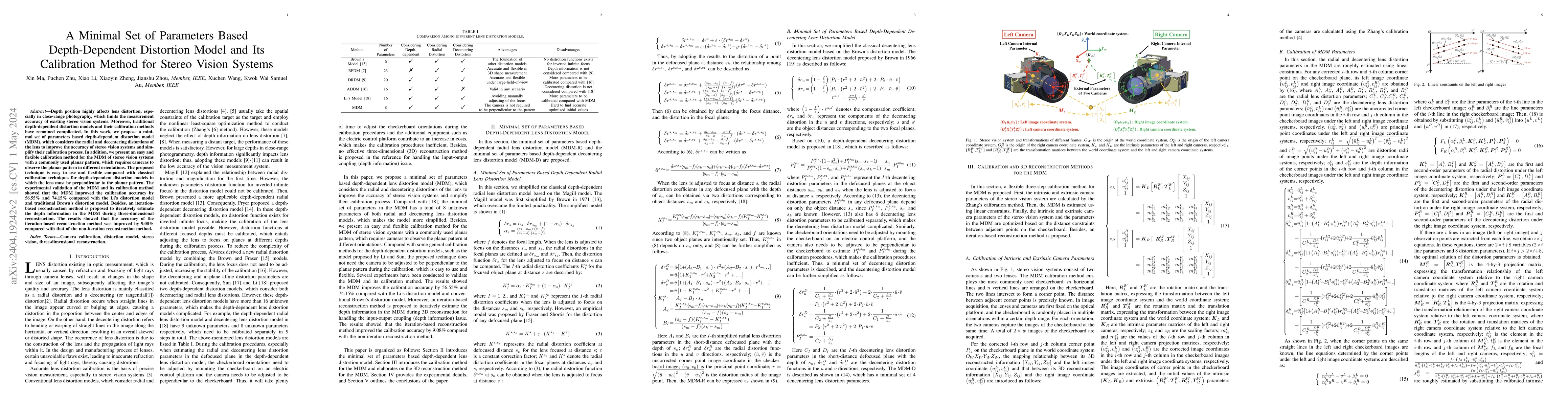 Thumbnail for A Minimal Set of Parameters Based Depth-Dependent Distortion Model and
  Its Calibration Method for Stereo Vision Systems